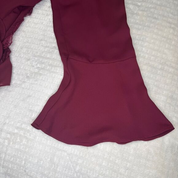 LC Lauren Conrad Lace Back Bell‎ Sleeve Burgandy Maroon blouse Dress shirt XL - Picture 7 of 9